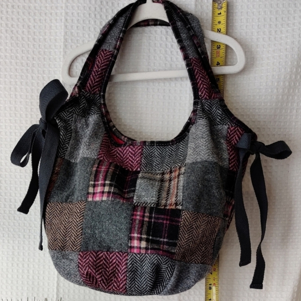 American Eagle Outfitters Gray, Magenta and Brown Flannel plaid Handbag - Picture 7 of 11